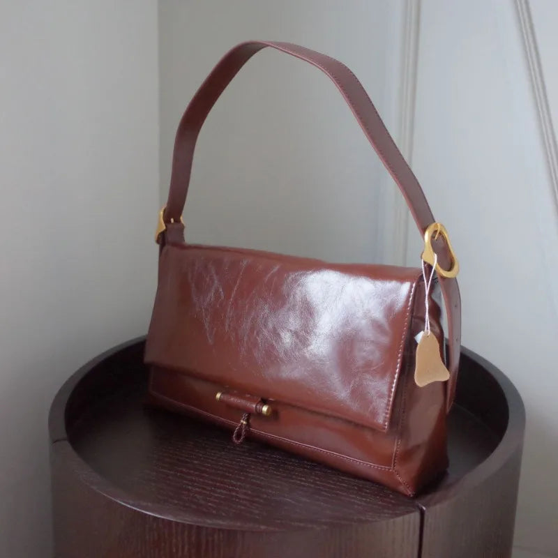 Large Capacity Commuter Genuine Leather Underarm Bag Korean Chic Niche Designer Women Totes Shoulder Bag All-match Bolsos Mujer