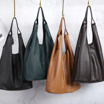 Large Capacity Commuter Tote Bag 2024 New Soft Genuine Leather Shoulder Bags Versatile All-match Shopping Travel Purses Clutch