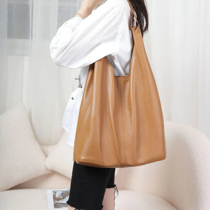 Large Capacity Commuter Tote Bag 2024 New Soft Genuine Leather Shoulder Bags Versatile All-match Shopping Travel Purses Clutch