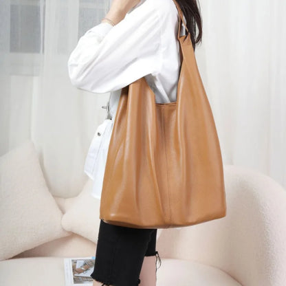 Large Capacity Commuter Tote Bag 2024 New Soft Genuine Leather Shoulder Bags Versatile All-match Shopping Travel Purses Clutch