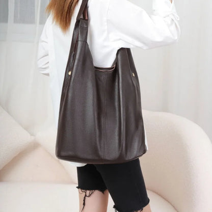 Large Capacity Commuter Tote Bag 2024 New Soft Genuine Leather Shoulder Bags Versatile All-match Shopping Travel Purses Clutch