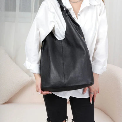 Large Capacity Commuter Tote Bag 2024 New Soft Genuine Leather Shoulder Bags Versatile All-match Shopping Travel Purses Clutch