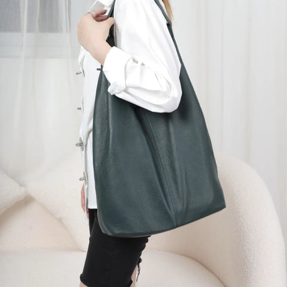 Large Capacity Commuter Tote Bag 2024 New Soft Genuine Leather Shoulder Bags Versatile All-match Shopping Travel Purses Clutch