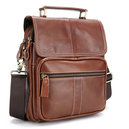 Large Capacity Cowhide Men's Crossbody Vertical Genuine Leather Shoulder Vintage Man Handbag Casual Messenger Bag