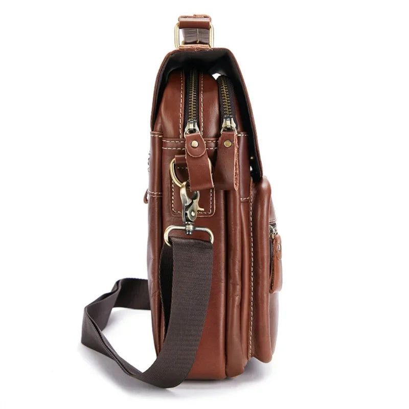 Large Capacity Cowhide Men's Crossbody Vertical Genuine Leather Shoulder Vintage Man Handbag Casual Messenger Bag
