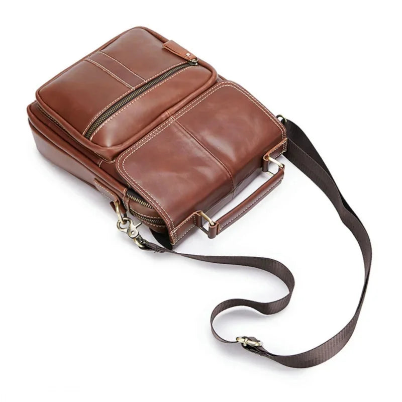Large Capacity Cowhide Men's Crossbody Vertical Genuine Leather Shoulder Vintage Man Handbag Casual Messenger Bag