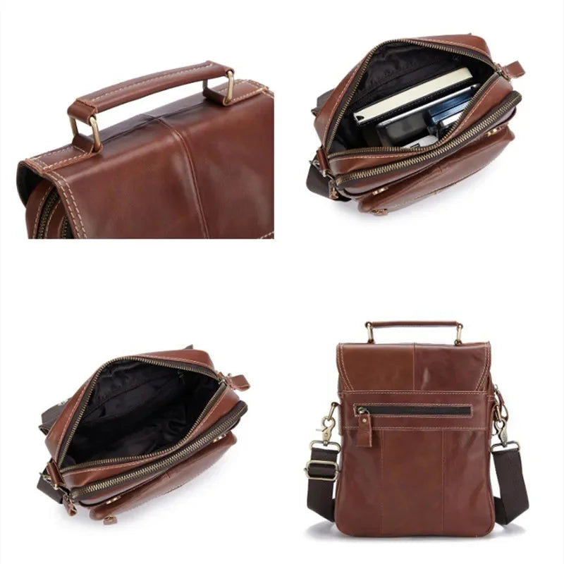 Large Capacity Cowhide Men's Crossbody Vertical Genuine Leather Shoulder Vintage Man Handbag Casual Messenger Bag