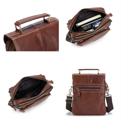 Large Capacity Cowhide Men's Crossbody Vertical Genuine Leather Shoulder Vintage Man Handbag Casual Messenger Bag