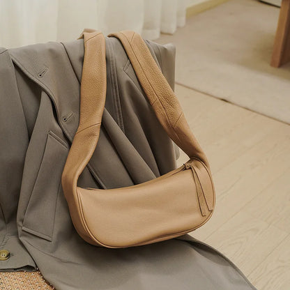 Large Capacity Crossbody Shoulder Bag High Quality All-match Genuine Leather Soft Cowhide Handbagssolid Hobos Light Luxury Bolsa