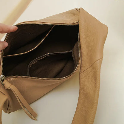 Large Capacity Crossbody Shoulder Bag High Quality All-match Genuine Leather Soft Cowhide Handbagssolid Hobos Light Luxury Bolsa