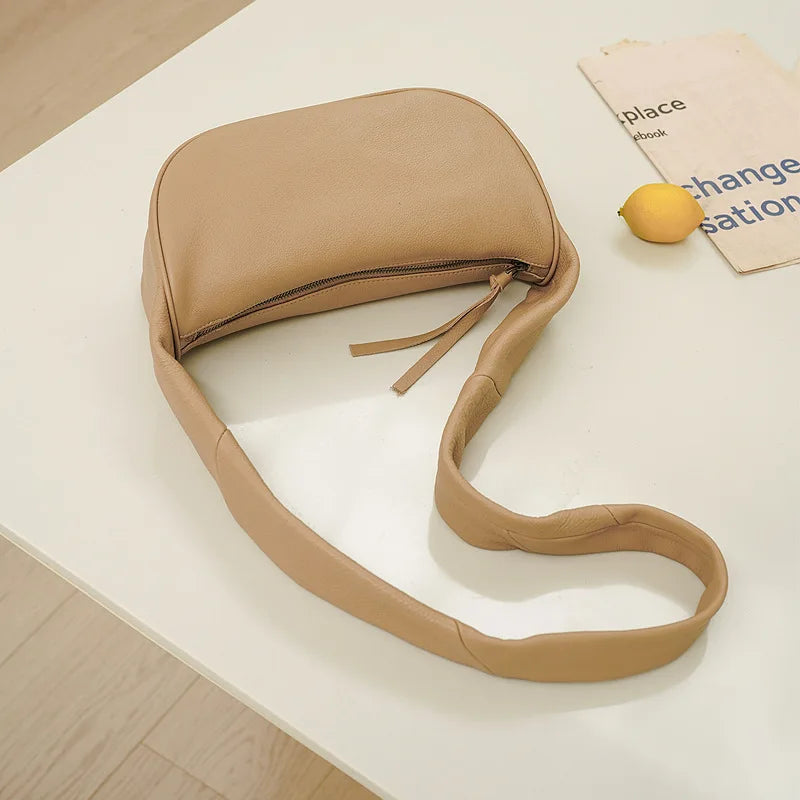 Large Capacity Crossbody Shoulder Bag High Quality All-match Genuine Leather Soft Cowhide Handbagssolid Hobos Light Luxury Bolsa