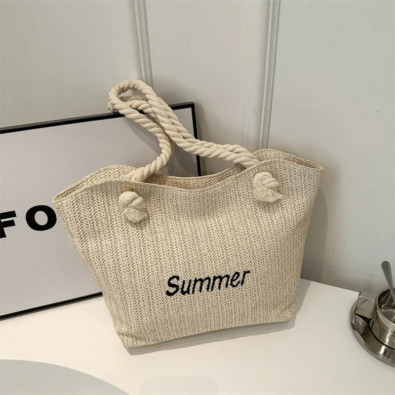 Large Capacity Fashionable Straw Letter Tote Bag Women's Bag 2024 New Shoulder Bag Luxury Designer Handbag