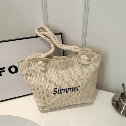 Large Capacity Fashionable Straw Letter Tote Bag Women's Bag 2024 New Shoulder Bag Luxury Designer Handbag