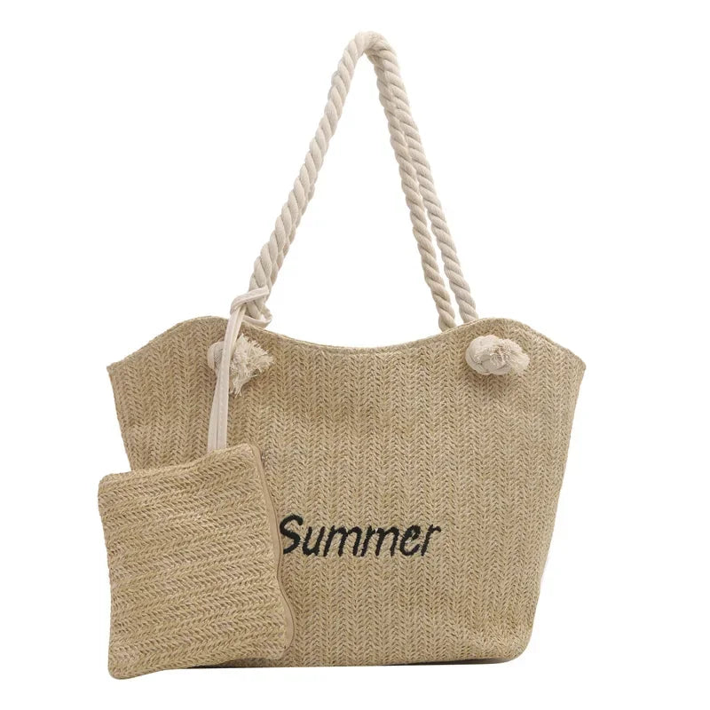 Large Capacity Fashionable Straw Letter Tote Bag Women's Bag 2024 New Shoulder Bag Luxury Designer Handbag