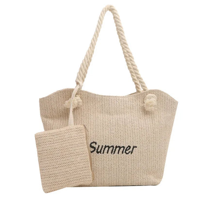 Large Capacity Fashionable Straw Letter Tote Bag Women's Bag 2024 New Shoulder Bag Luxury Designer Handbag
