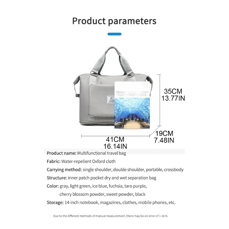 Large Capacity Foldable Travel Bags Lightweight Luggage Bag for Men and Women Dry and Wet Separation Yoga Gym Tote Bag