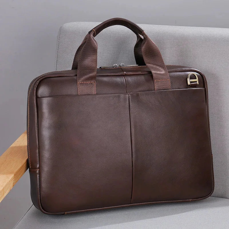 Large Capacity Genuine Briefcase Men Horizontal Laptop Cow Leather Handbag Male Business Shoulder Bag