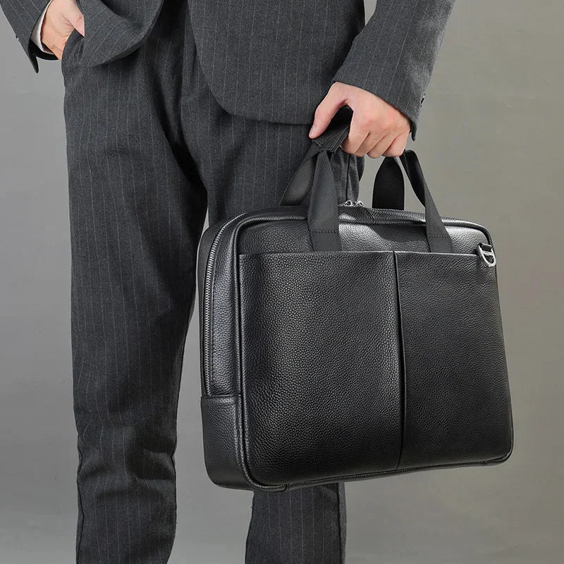 Large Capacity Genuine Briefcase Men Horizontal Laptop Cow Leather Handbag Male Business Shoulder Bag