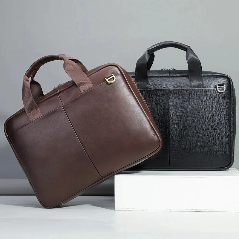 Large Capacity Genuine Briefcase Men Horizontal Laptop Cow Leather Handbag Male Business Shoulder Bag