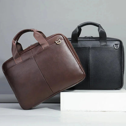 Large Capacity Genuine Briefcase Men Horizontal Laptop Cow Leather Handbag Male Business Shoulder Bag