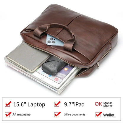 Large Capacity Genuine Briefcase Men Horizontal Laptop Cow Leather Handbag Male Business Shoulder Bag
