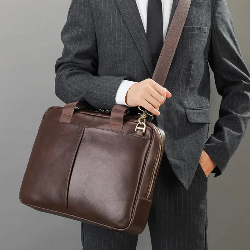 Large Capacity Genuine Briefcase Men Horizontal Laptop Cow Leather Handbag Male Business Shoulder Bag