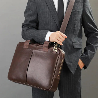 Large Capacity Genuine Briefcase Men Horizontal Laptop Cow Leather Handbag Male Business Shoulder Bag