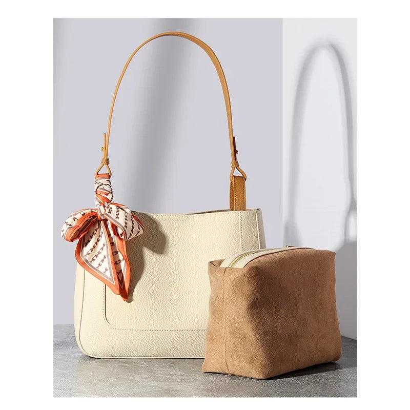Large Capacity Genuine Leather Armpit Shoulder Bag Niche Retro Handbag First Layer Cowhide Tote Bag Purse  Designer Bags Luxury