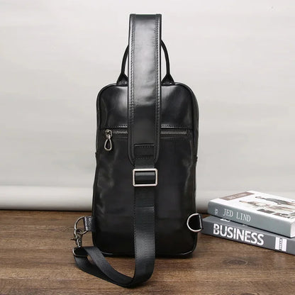 Large Capacity Genuine Leather Chest Men Travel Shoulder Fashion Cowhide Crossbody Multifunction Male Sling Bag