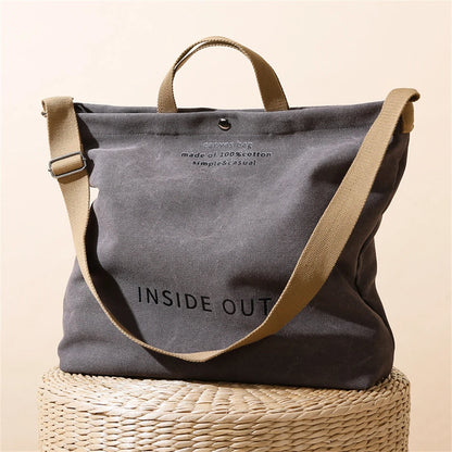Large Capacity Handbags for Women Female Canvas Shoulder Bag Fashion Letters Inside Out Made of 100% Cotton Shopping Beach Bag