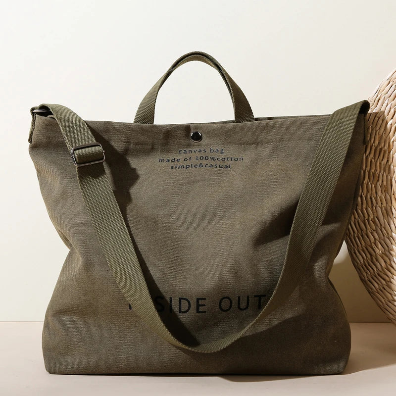 Large Capacity Handbags for Women Female Canvas Shoulder Bag Fashion Letters Inside Out Made of 100% Cotton Shopping Beach Bag