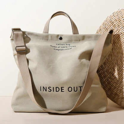 Large Capacity Handbags for Women Female Canvas Shoulder Bag Fashion Letters Inside Out Made of 100% Cotton Shopping Beach Bag