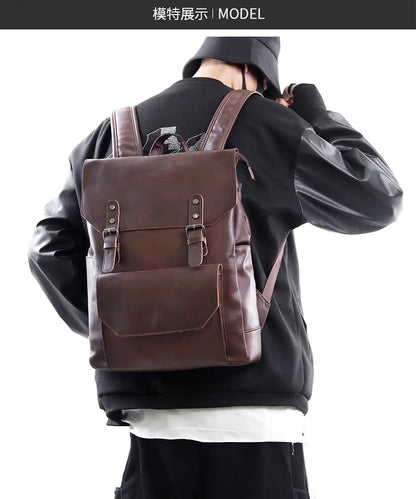 Large Capacity Leather Backpack For Travel Office Men Backpack Fashion School Bag mochila BlackBrownCoffee