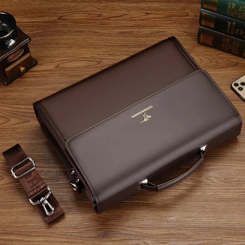 Large Capacity Leather Men's Briefcase Vintage Business Handbag Office Male Shoulder Messenger Fashion Man File Bag