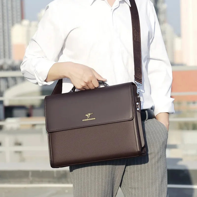 Large Capacity Leather Men's Briefcase Vintage Business Handbag Office Male Shoulder Messenger Fashion Man File Bag