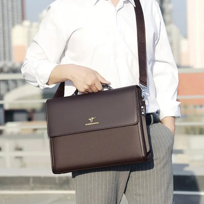 Large Capacity Leather Men's Briefcase Vintage Business Handbag Office Male Shoulder Messenger Fashion Man File Bag
