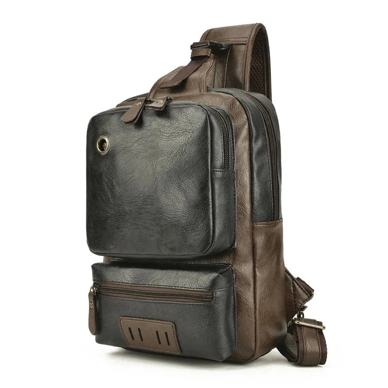 Large Capacity Leather Men's Chest Vintage Shoulder Casual Male Crossbody Messenger Fashion Sling Bag