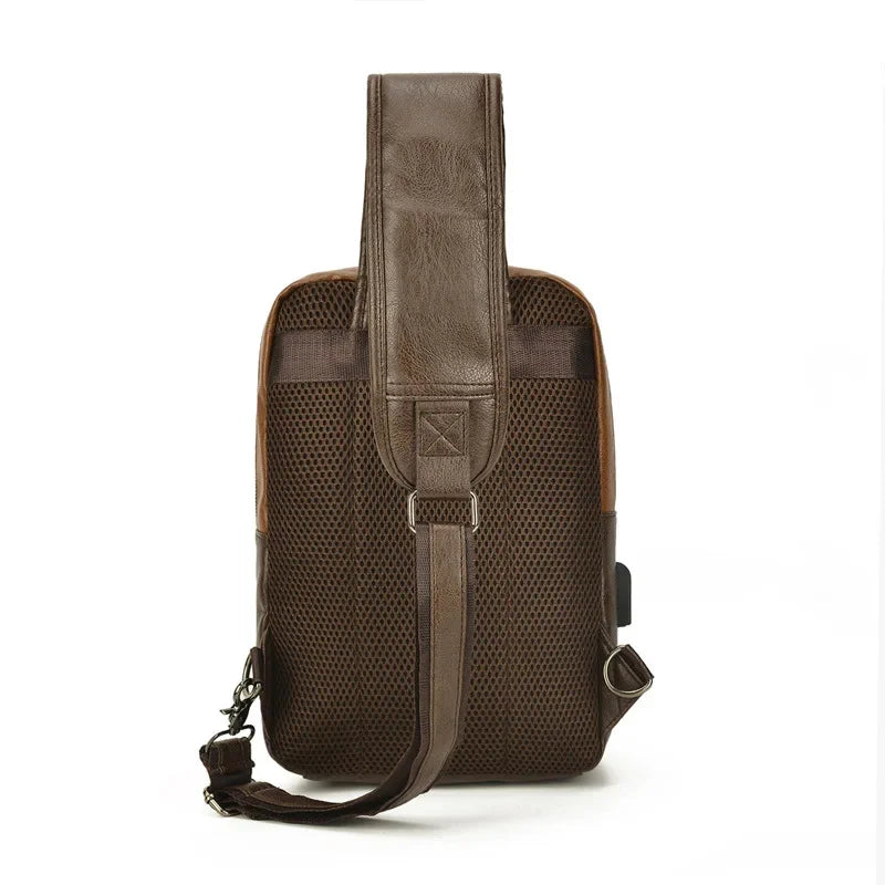 Large Capacity Leather Men's Chest Vintage Shoulder Casual Male Crossbody Messenger Fashion Sling Bag