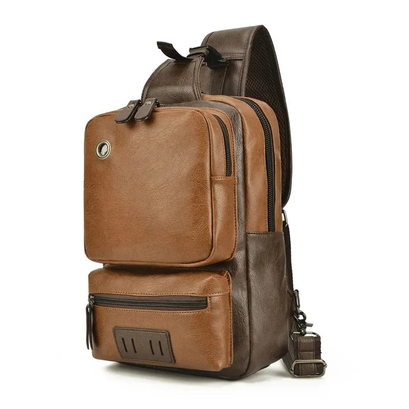 Large Capacity Leather Men's Chest Vintage Shoulder Casual Male Crossbody Messenger Fashion Sling Bag