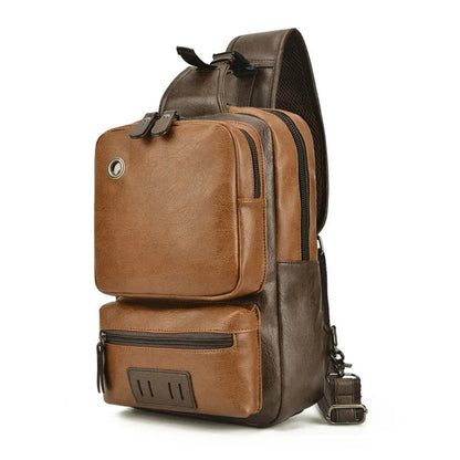 Large Capacity Leather Men's Chest Vintage Shoulder Casual Male Crossbody Messenger Fashion Sling Bag