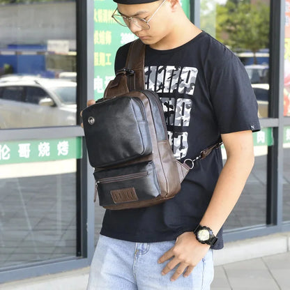 Large Capacity Leather Men's Chest Vintage Shoulder Casual Male Crossbody Messenger Fashion Sling Bag