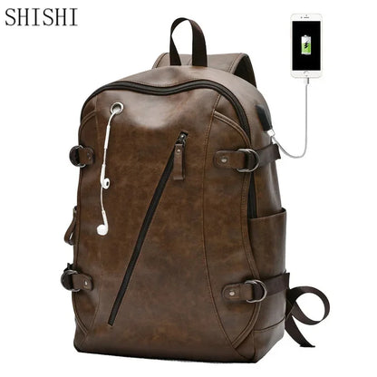 Large Capacity Leather Men's Korean Style School For Boys Waterproof Male Laptop Bag Man Travel Backpack