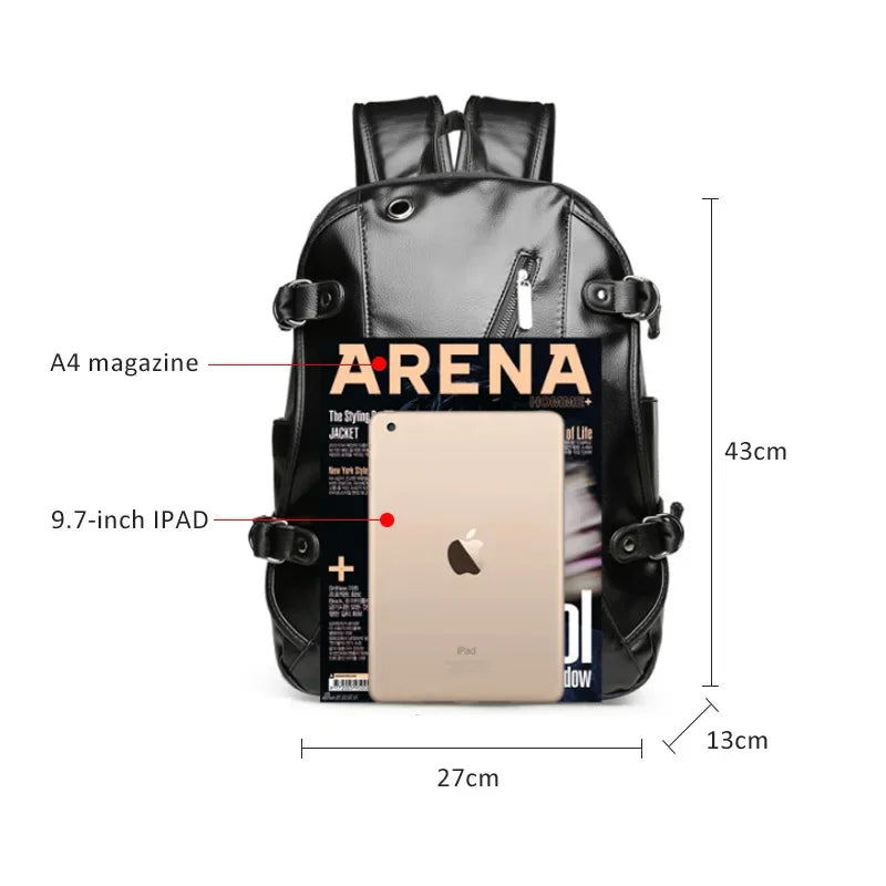 Large Capacity Leather Men's Korean Style School For Boys Waterproof Male Laptop Bag Man Travel Backpack