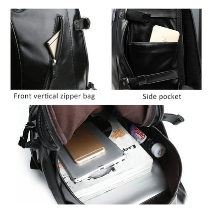 Large Capacity Leather Men's Korean Style School For Boys Waterproof Male Laptop Bag Man Travel Backpack