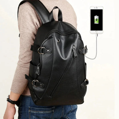 Large Capacity Leather Men's Korean Style School For Boys Waterproof Male Laptop Bag Man Travel Backpack