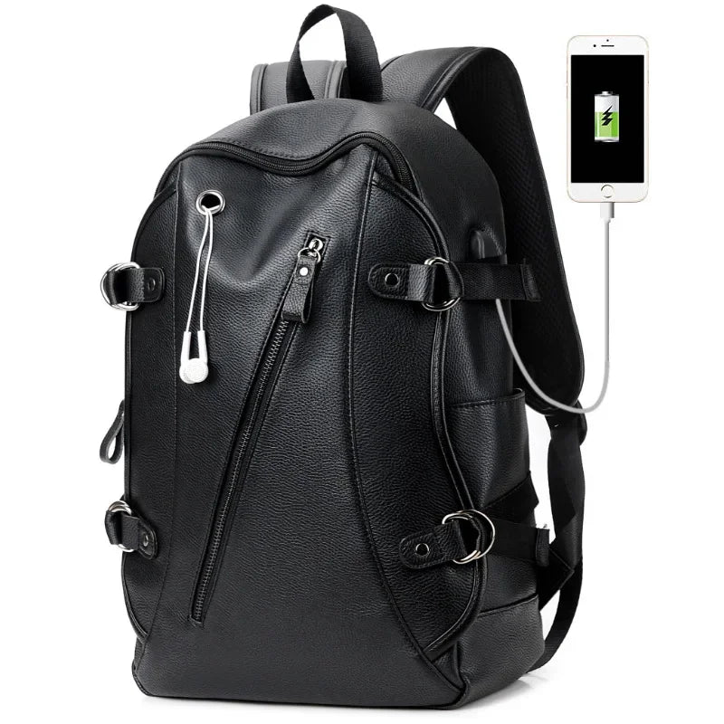 Large Capacity Leather Men's Korean Style School For Boys Waterproof Male Laptop Bag Man Travel Backpack