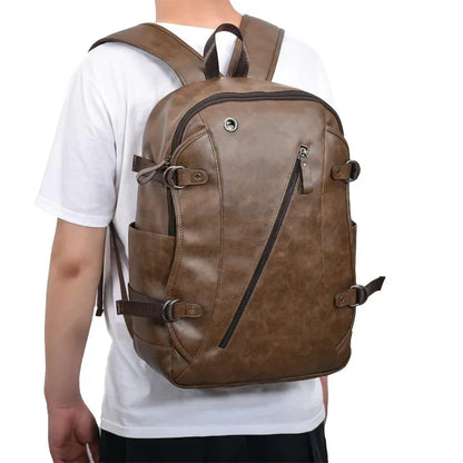 Large Capacity Leather Men's Korean Style School For Boys Waterproof Male Laptop Bag Man Travel Backpack