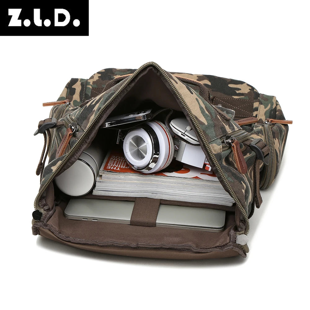 Large Capacity Leisure Sports Durable Travel Hiking Bag Camouflage Backpack Men's Backpack Vintage Canvas School Bag