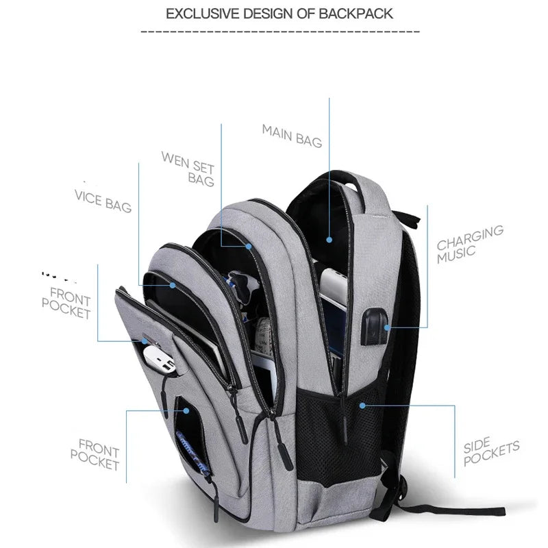 Large Capacity Men's Laptop 15.6 Inch Backpack Oxford Multifunctional School Bag Rucksack Travel Schoolbag Back Pack For Male
