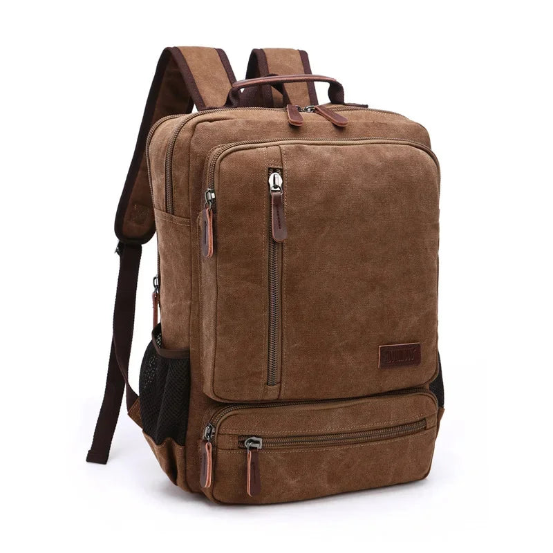 Large Capacity Men's Vintage Canvas Travel Backpack Fashion Zipper Student School Multifunction Man Laptop Bag